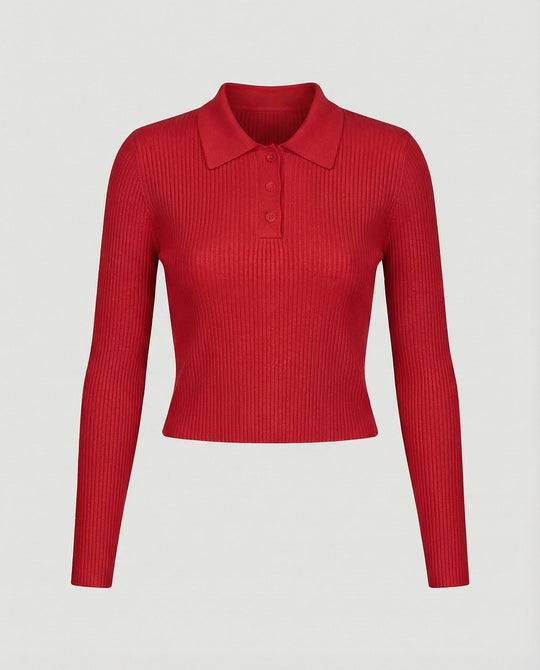Figurbetonter Damen Langarm Strickpullover mit Polokragen im schicken Korea-Stil