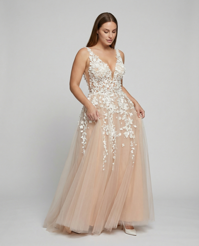 R&B | Elegantes Hochzeitskleid Stickerei Langer Rock