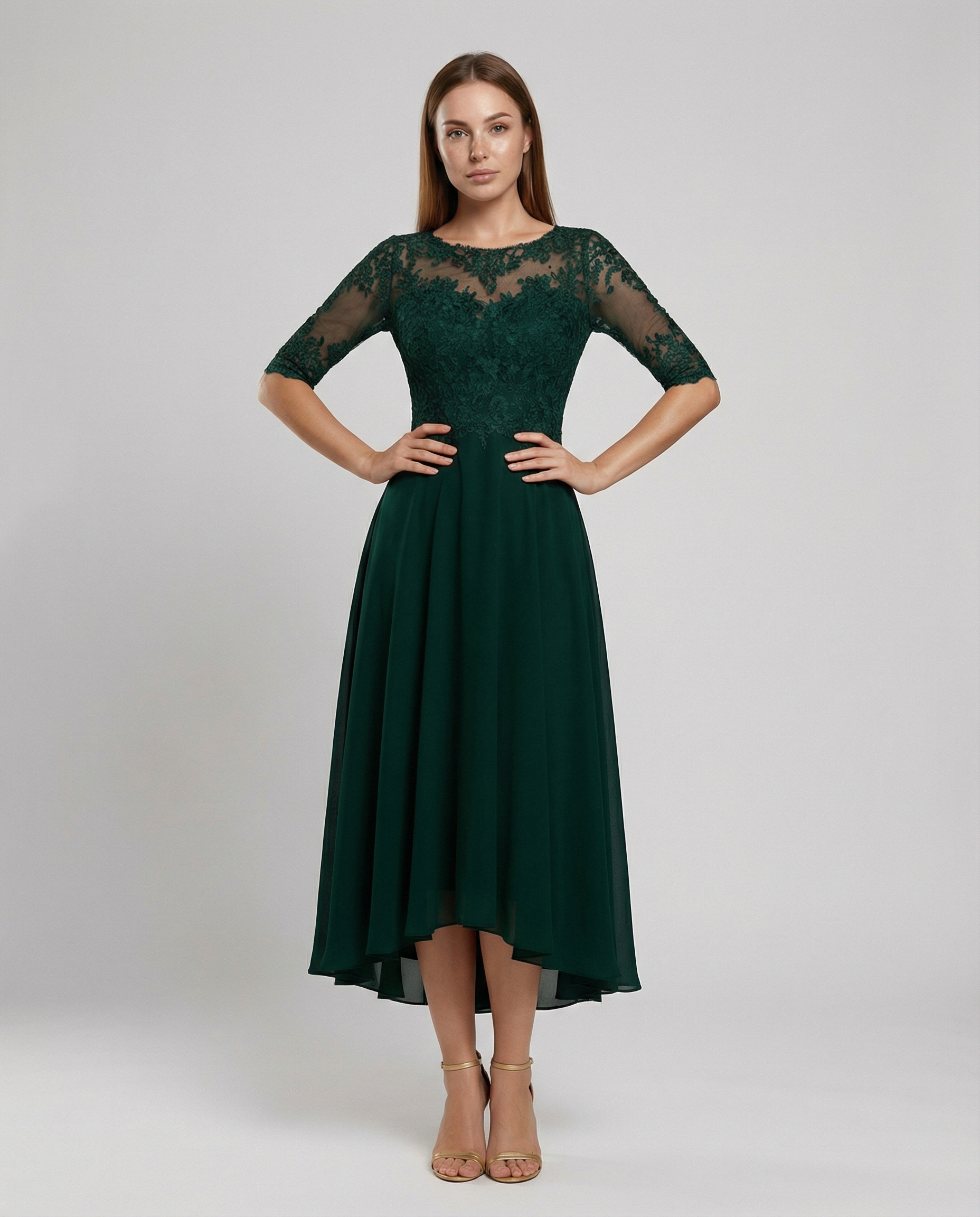 Festliches Maxikleid mit Spitzenbesatz für Damen | R&B