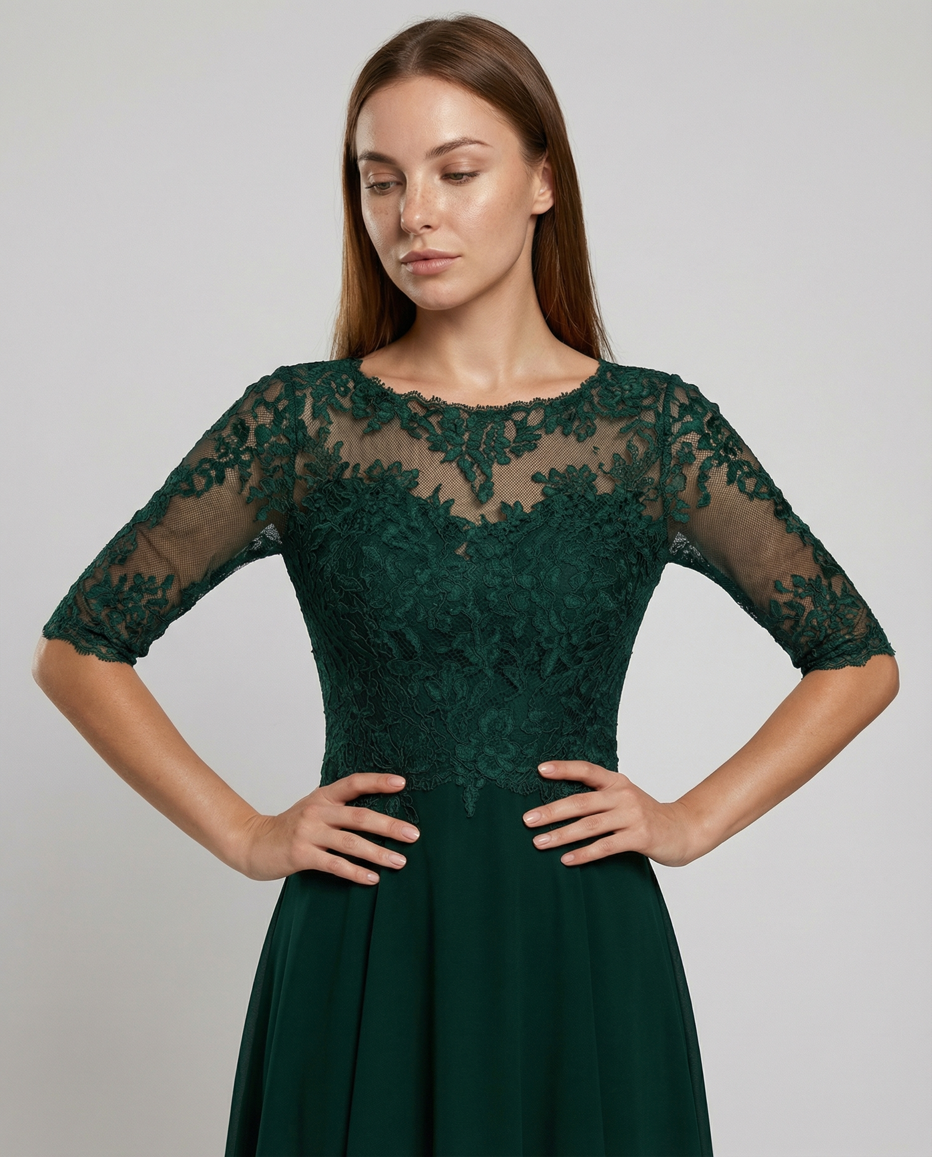 Festliches Maxikleid mit Spitzenbesatz für Damen | R&B