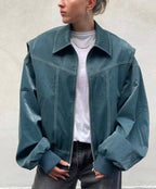 R&B | Oversized Kunstleder Bomberjacke Streetstyle Übergangsjacke Trendige Freizeitmode