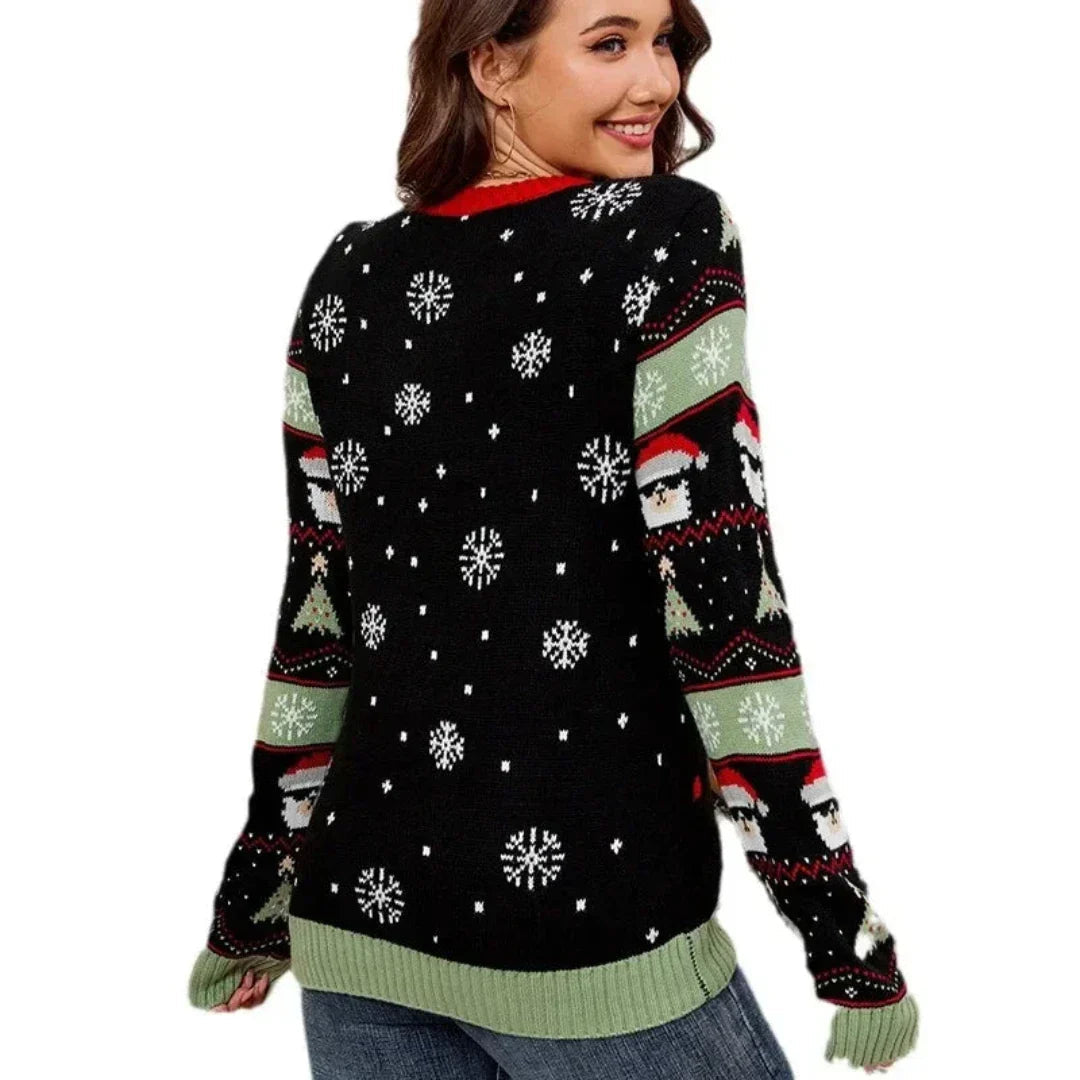 R&B | Weihnachtspullover Damen Warm Gestrickt Mit V-Ausschnitt
