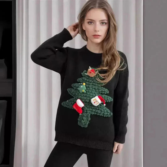 R&B | Weihnachtsbaum-Pullover mit 3D Weihnachtsbaum Damenmode Weihnachts-Pullover
