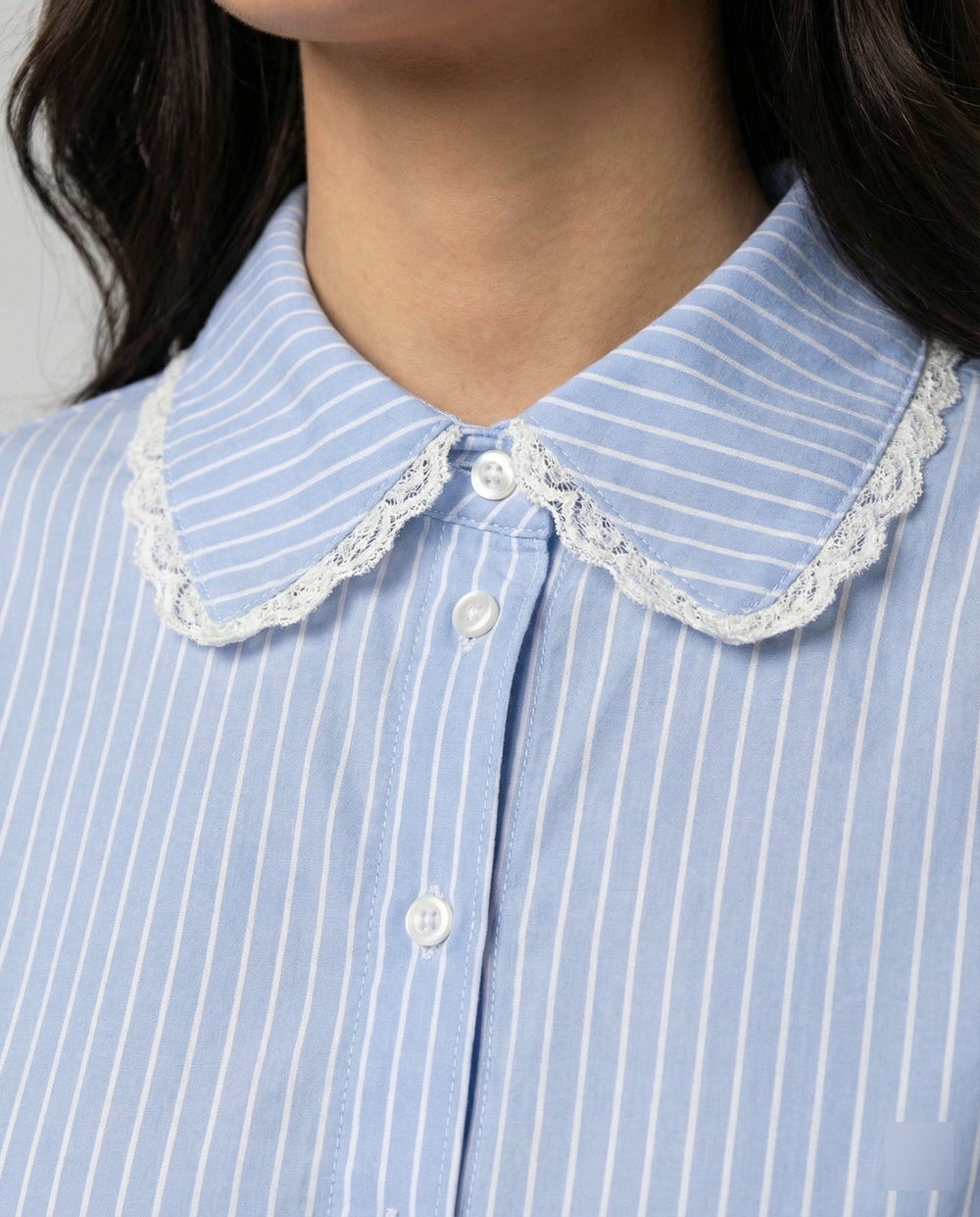 Französische Chic Bluse mit Blumenstickerei Spitze Gestreift Herbst Jacke