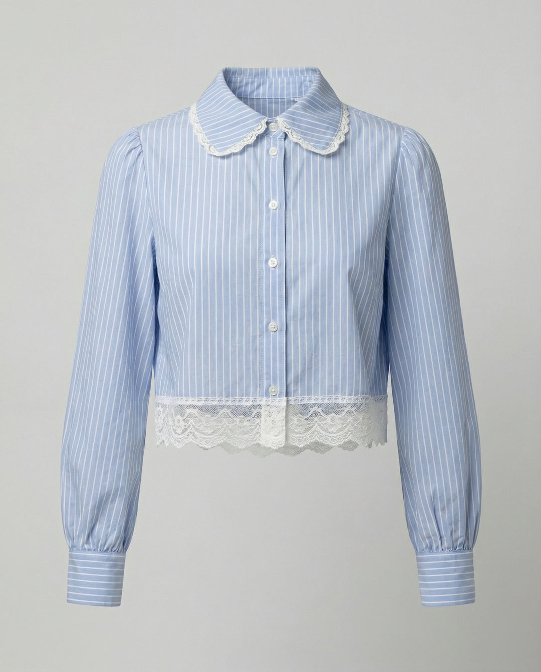 Französische Chic Bluse mit Blumenstickerei Spitze Gestreift Herbst Jacke