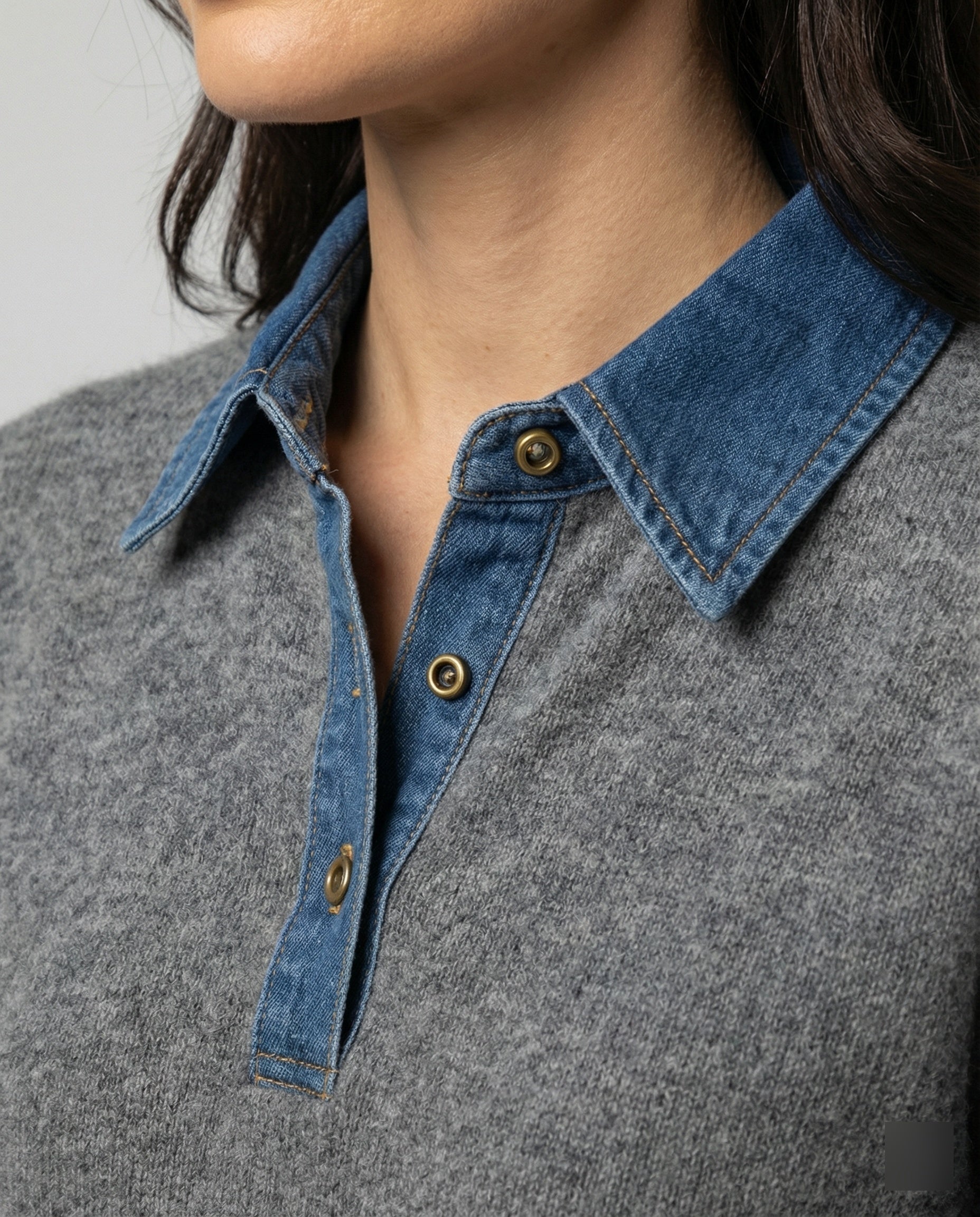 Französisches Denim Patchwork Oberteil für Damen im schicken Lagen-Look