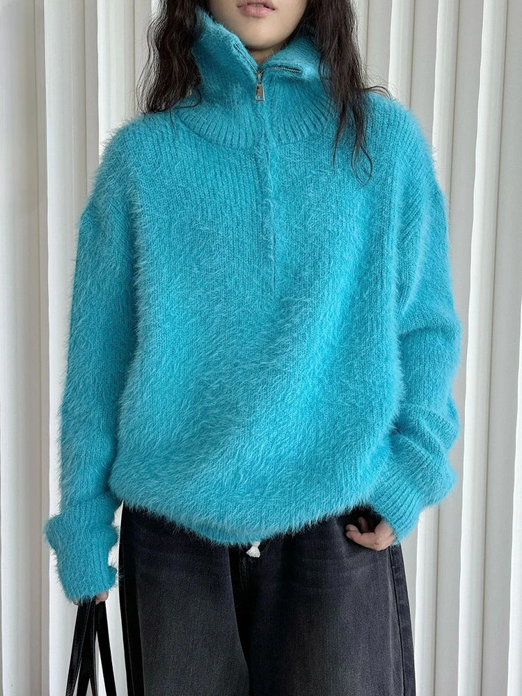 R&B | Flauschiger Pullover mit Reißverschluss