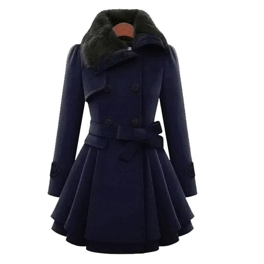 R&B | Damen-Trenchcoat mit Veganem Fell und Gürtel