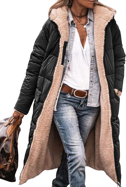 R&B | Wärmer Damen Mantel Aus Sherpa-Fleece mit Kapuze