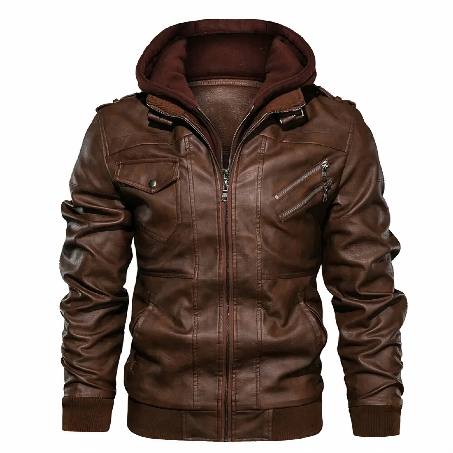 R&B | Stilvolles Lederjacke mit Kapuze