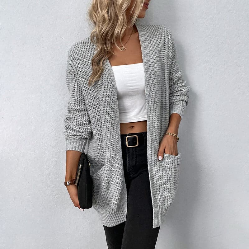R&B | Cardigan Gestrickter Offener Vorn Lässige Passform Lange Ärmel mit Rippbündchen