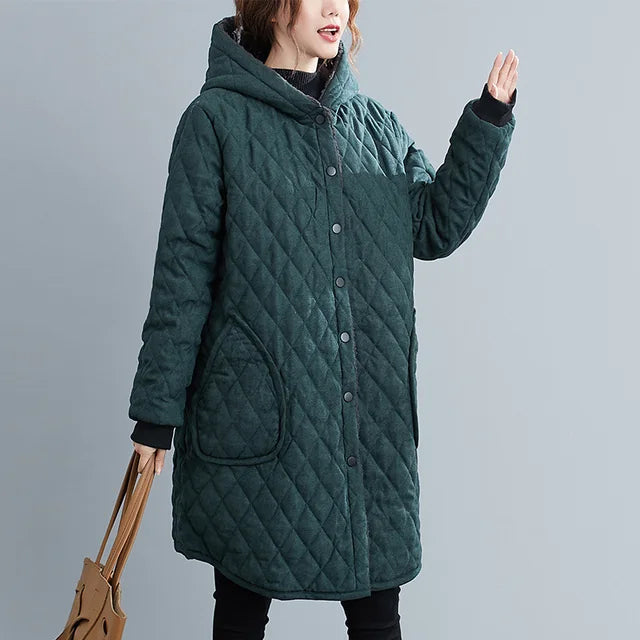 R&B | Damen Kapuzenjacke - Gepolsterte knielange Jacke