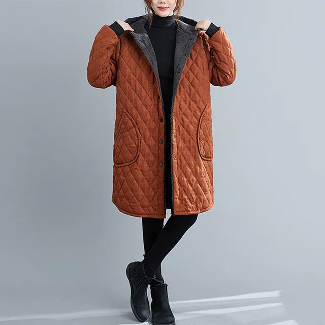 R&B | Damen Kapuzenjacke - Gepolsterte knielange Jacke
