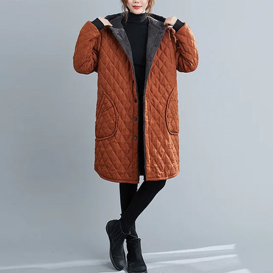 R&B | Damen Kapuzenjacke - Gepolsterte knielange Jacke