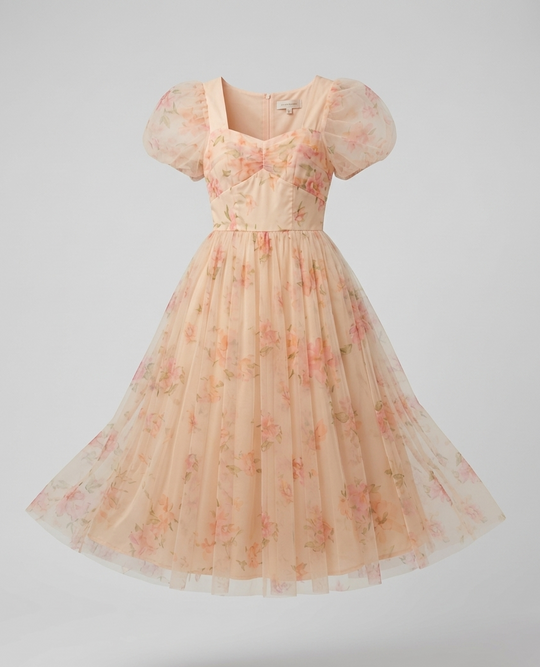 Damen Tüll Maxikleid mit Spaghettiträgern