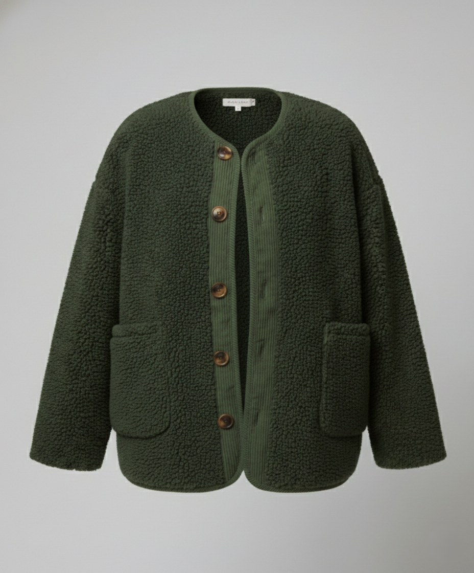 R&B | Damen Warme Winterjacken - Lässige Langarm Button-up Fleecejacke aus Sherpa