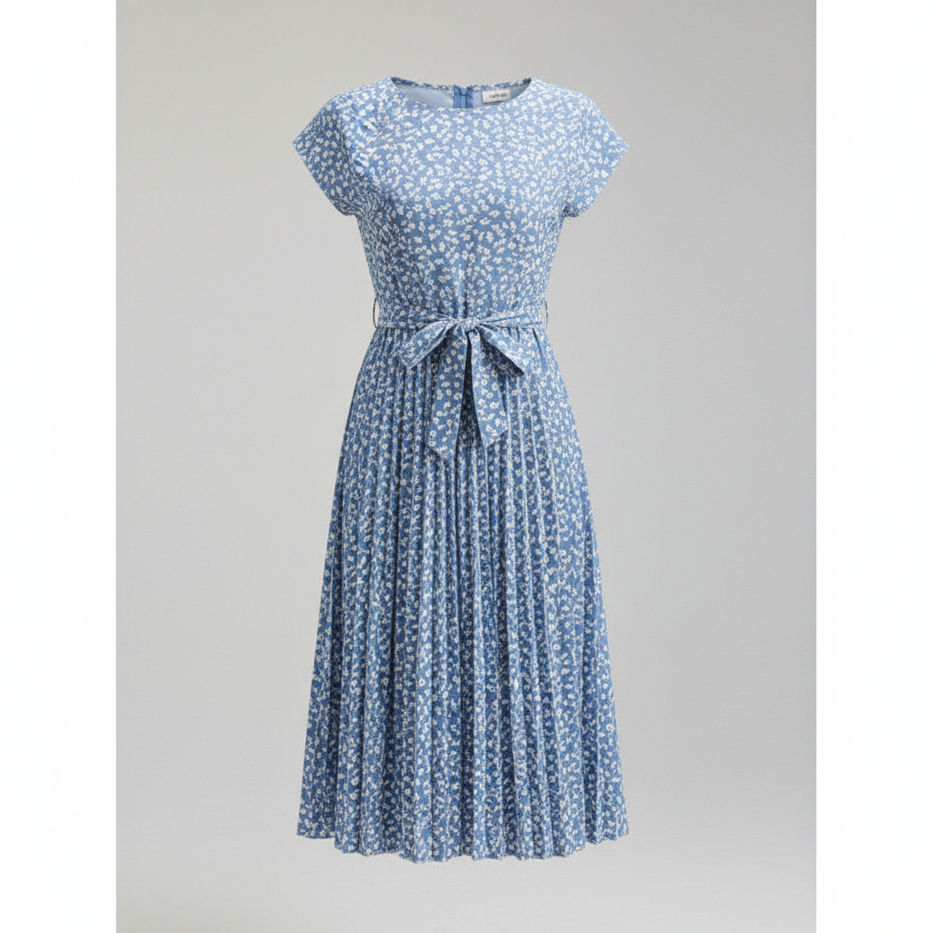 Damen Midi-Kleid mit Taillengürtel