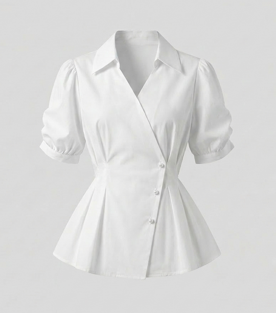 Damen Taillierte Bluse Puffärmel