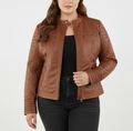 Damen Bikerjacke aus Kunstleder mit Kapuze | Große Größen (L–3XL)