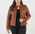 Damen Bikerjacke aus Kunstleder mit Kapuze | Große Größen (L–3XL)