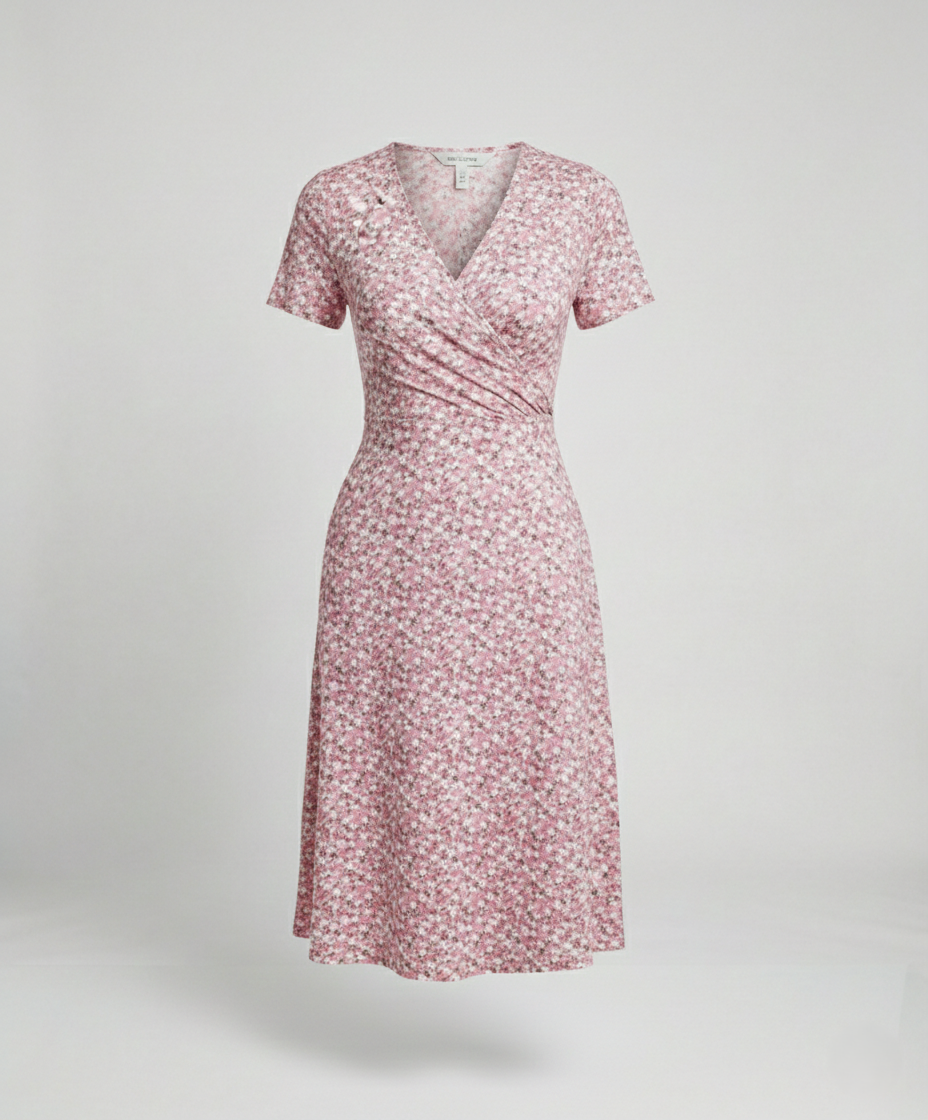 Damen Wickel-Blumenkleid mit kurzen Ärmeln
