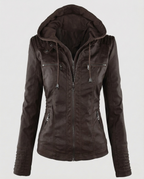 Damen Kunstlederjacke mit Kapuze