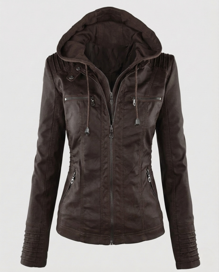 Damen Kunstlederjacke mit Kapuze