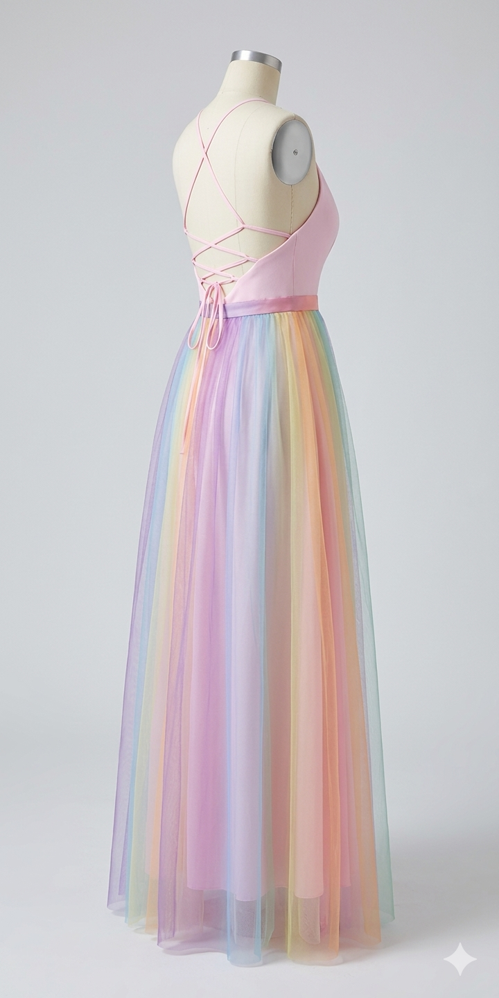 Regenbogen Spaghetti-Träger Damen Kleid | Mehrfarbig