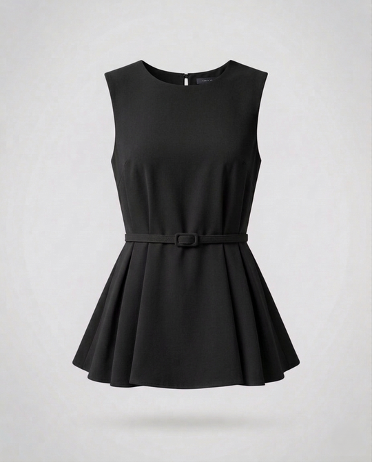Damen Schößchen Top mit Ziergürtel