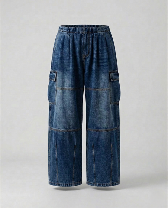 Unisex Jeans Cargohose Weit