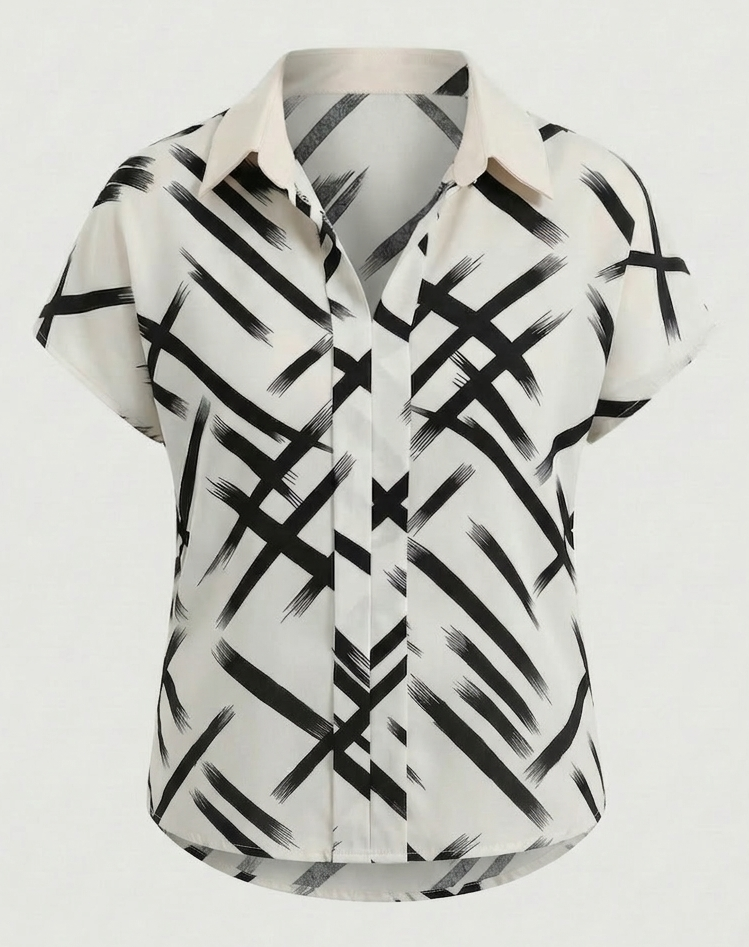 Damen Seidenimitat Blusenshirt mit Print