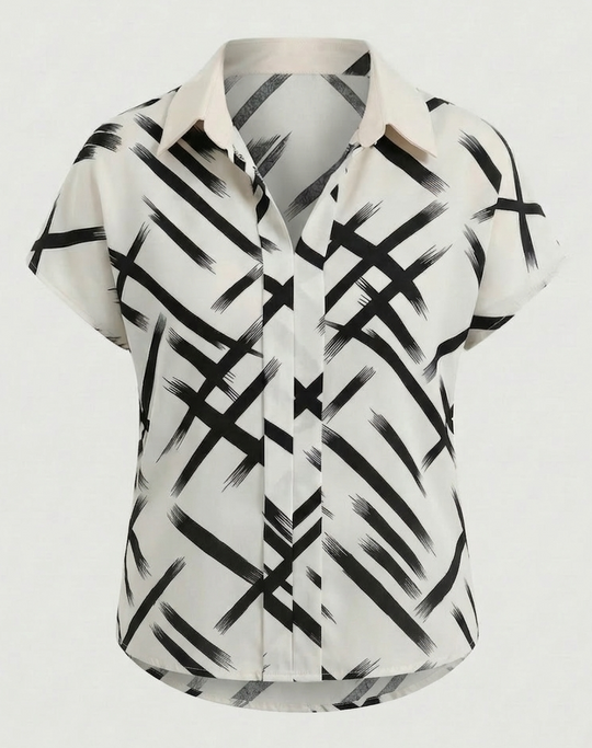 Damen Seidenimitat Blusenshirt mit Print