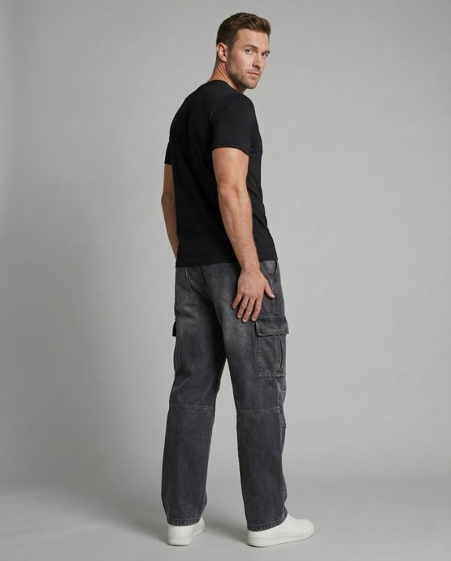 Unisex Jeans Cargohose Weit