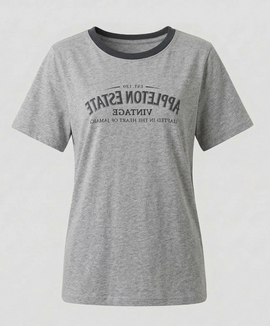 Damen T Shirt Kontrastkragen Print