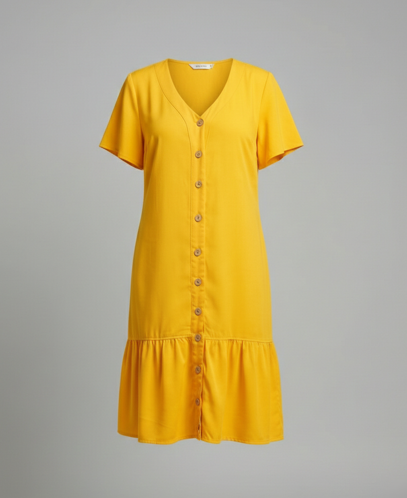 Damen Sommerkleid A-Linie Knopfleiste
