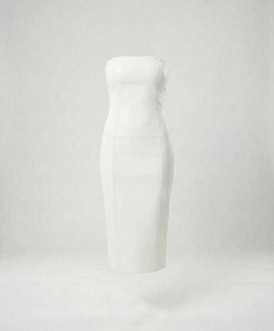 Damen Midikleid trägerlos Lederoptik