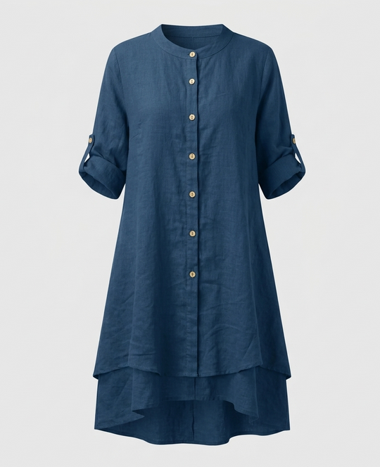 Damen Chiffonbluse mit Bubikragen und doppellagigem Saum.