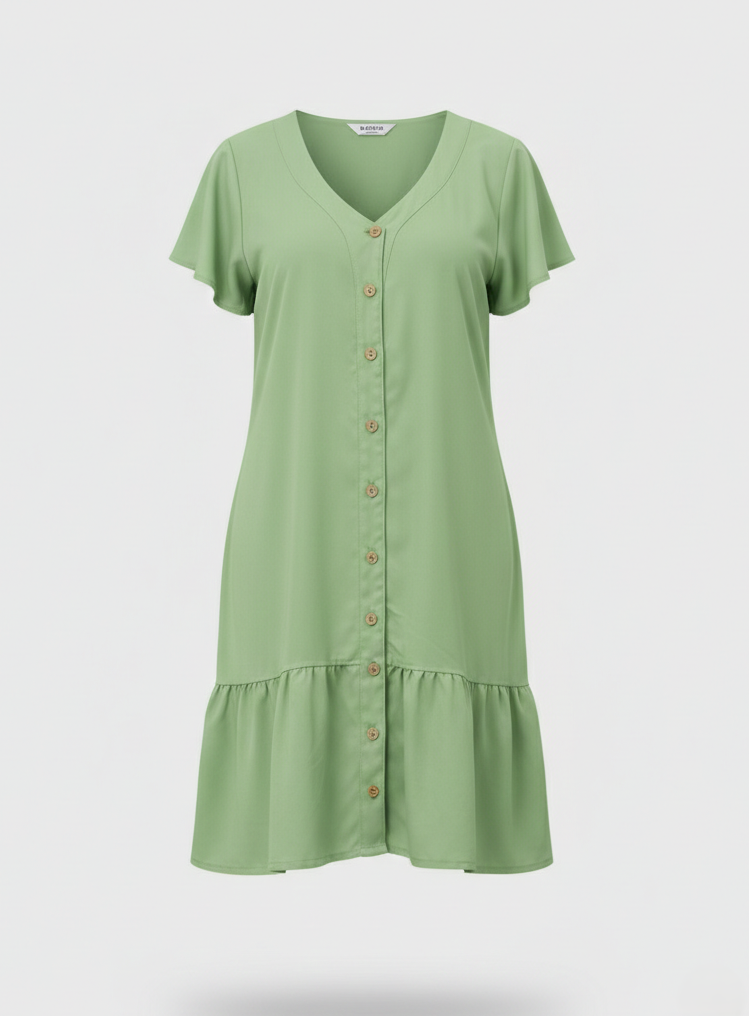 Damen Sommerkleid A-Linie Knopfleiste