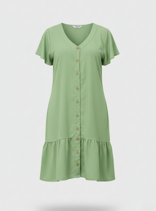 Damen Sommerkleid A-Linie Knopfleiste