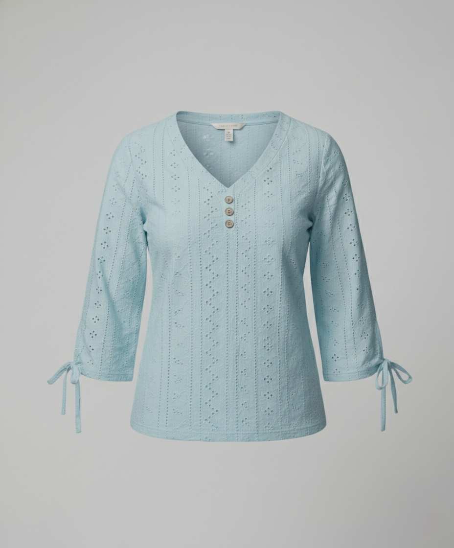Damen Modisches Blusenshirt mit Spitzendetails und Knopfleiste R&B