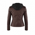 Damen Bikerjacke aus Kunstleder mit Kapuze | Große Größen (L–3XL)