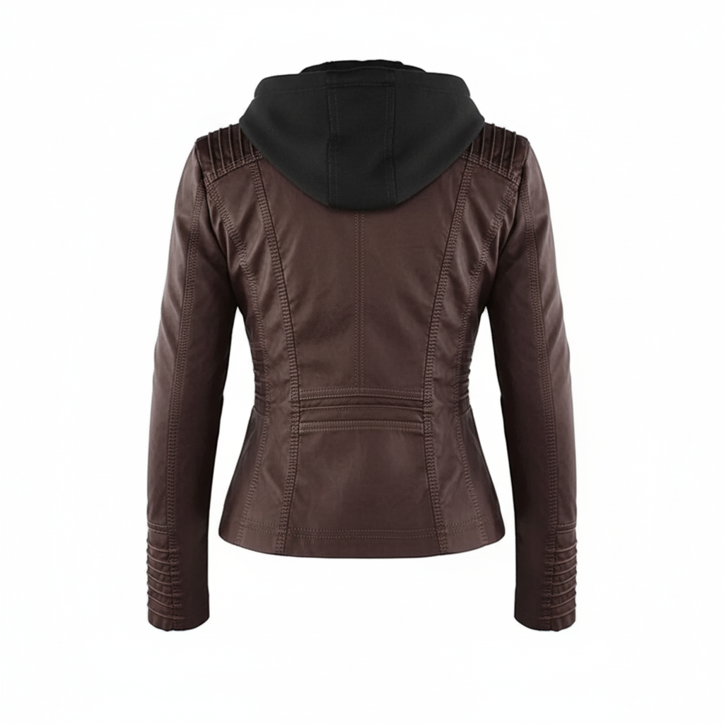 Damen Bikerjacke aus Kunstleder mit Kapuze | Große Größen (L–3XL)