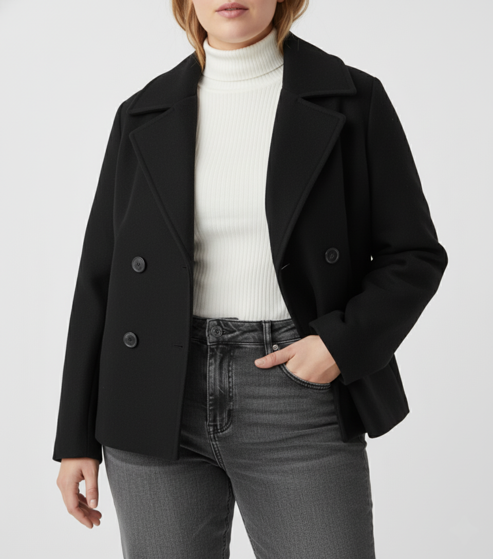 R&B | Kurzer Woll-Look Peacoat für Damen – Große Größen