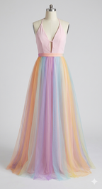 Regenbogen Spaghetti-Träger Damen Kleid | Mehrfarbig