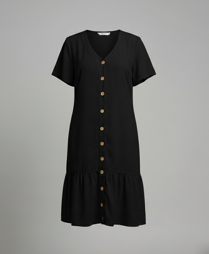 Damen Sommerkleid A-Linie Knopfleiste