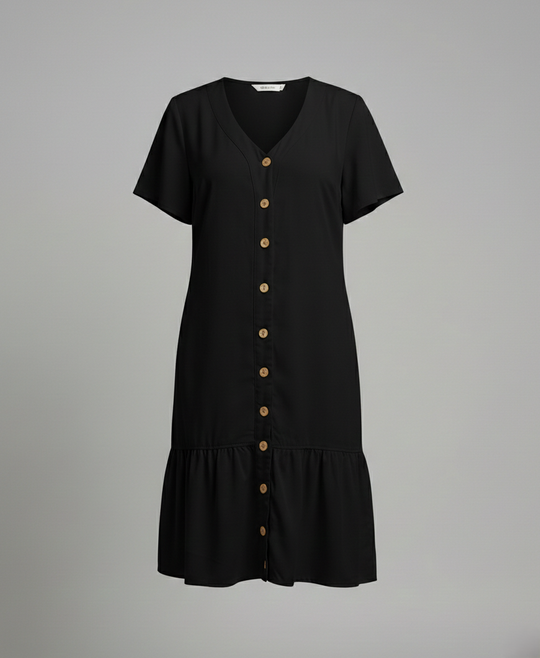 Damen Sommerkleid A-Linie Knopfleiste