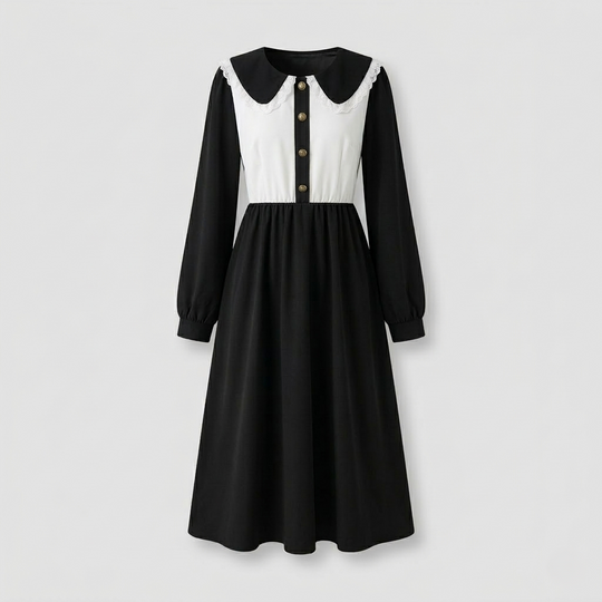 Damen Midikleid Rüschenkragen Empire