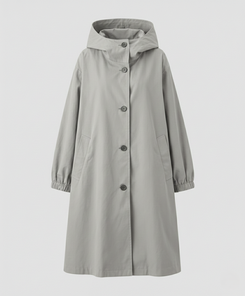R&B | stilvolle lange Damenjacke mit Kapuze