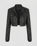 Damen Kunstleder Bikerjacke Schulterpolster