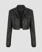 Damen Kunstleder Bikerjacke Schulterpolster